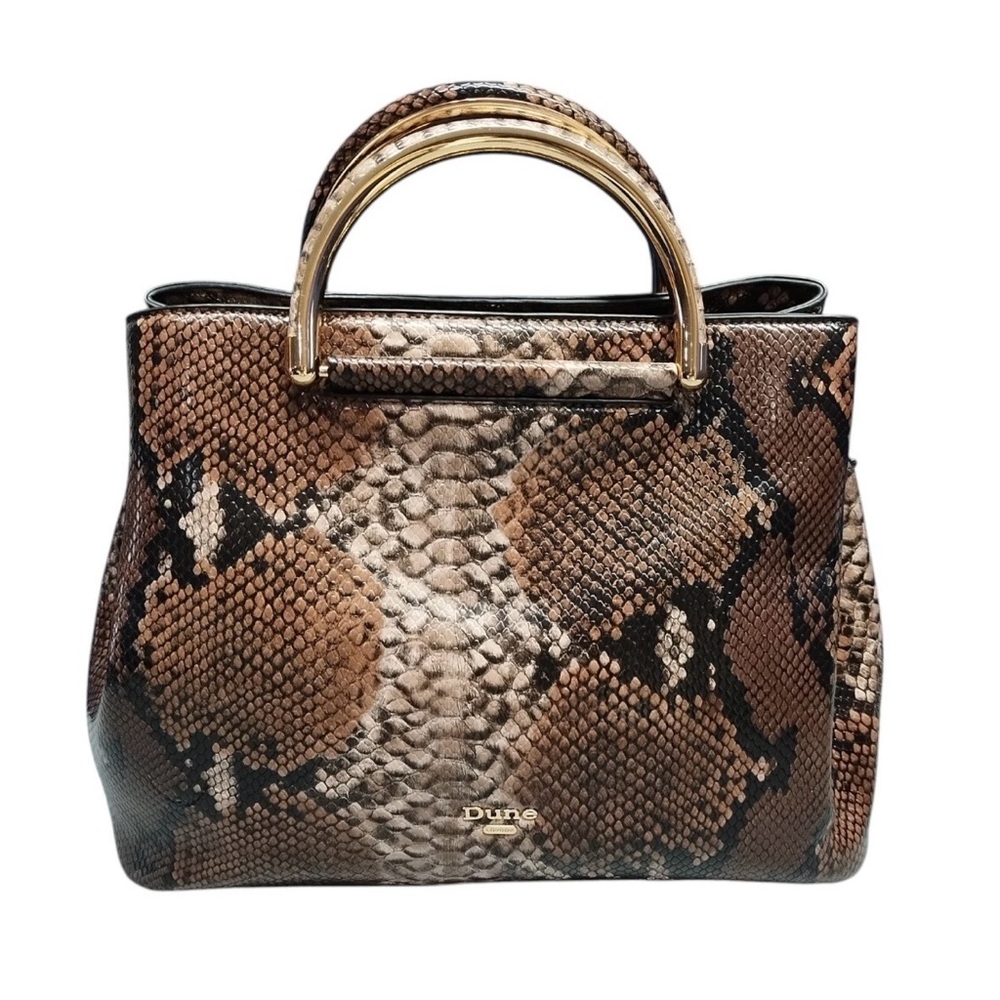 Dune London Multi-Tone Faux Snake Print Satchel Handbag Purse with Gold Handles